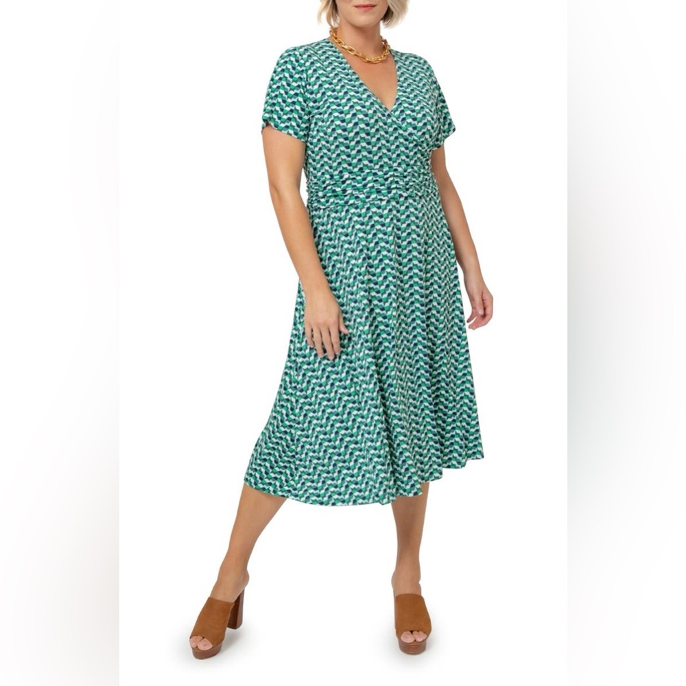 Leota Women's Amiya Faux Wrap Crepe Dress Green Size 1X